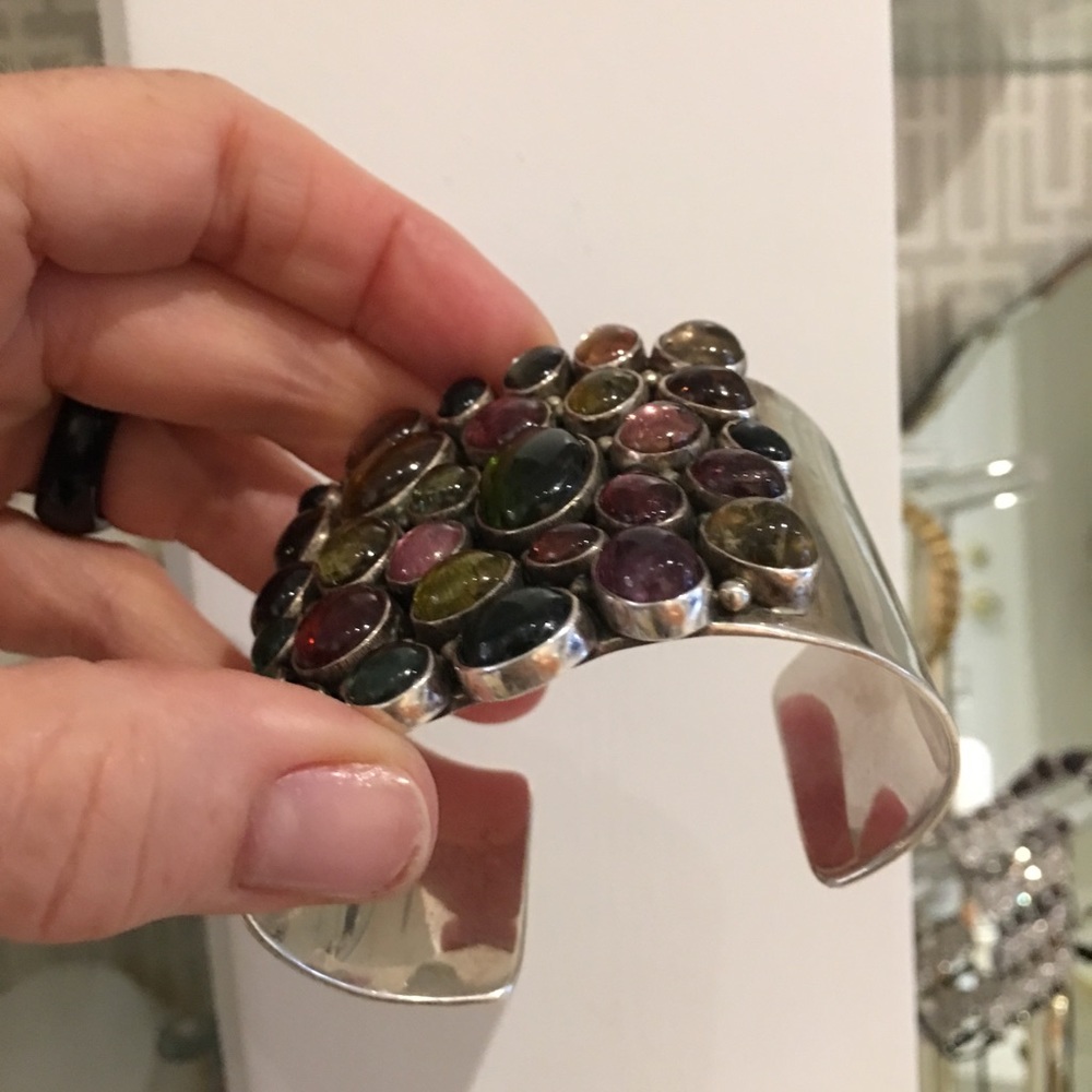 Semi Precious Multi- Colored Silver Bangle - image 3